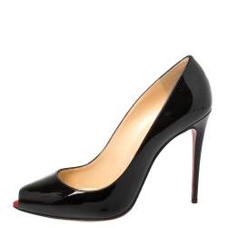 مملوكة مسبقًا Christian Louboutin Black Patent Leather Youyou Peep Toe Pumps Size 38.5