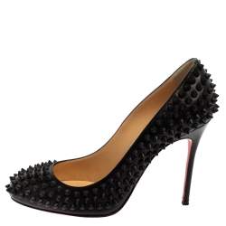 Pre Owned Christian Louboutin Black Leather Fifi Spikes Pumps Size37.5