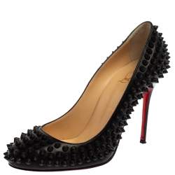 Pre Owned Christian Louboutin Black Leather Fifi Spikes Pumps Size37.5