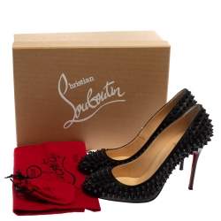 Pre Owned Christian Louboutin Black Leather Fifi Spikes Pumps Size37.5