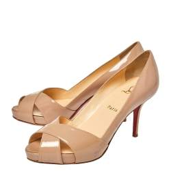 Pre Owned Christian Louboutin Beige Patent Leather Shelley Pumps Size 38
