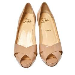 Pre Owned Christian Louboutin Beige Patent Leather Shelley Pumps Size 38