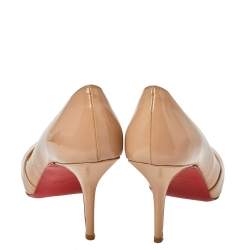Pre Owned Christian Louboutin Beige Patent Leather Shelley Pumps Size 38