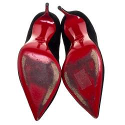 Pre Owned Christian Louboutin Black Suede Olavague Flame Pointed Toe Pumps Size 38.5