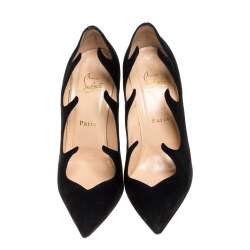 Pre Owned Christian Louboutin Black Suede Olavague Flame Pointed Toe Pumps Size 38.5