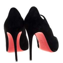 Pre Owned Christian Louboutin Black Suede Olavague Flame Pointed Toe Pumps Size 38.5