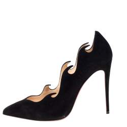 Pre Owned Christian Louboutin Black Suede Olavague Flame Pointed Toe Pumps Size 38.5