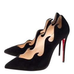 Pre Owned Christian Louboutin Black Suede Olavague Flame Pointed Toe Pumps Size 38.5