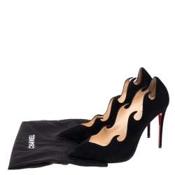 Pre Owned Christian Louboutin Black Suede Olavague Flame Pointed Toe Pumps Size 38.5