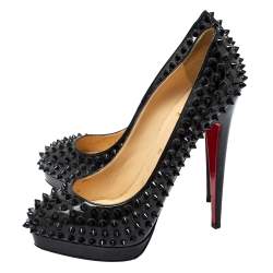 Pre Owned حذاء كعب عالى كريستيان لوبوتان سباكيس بلاتوه بيغال جلد لامع أسود مقاس 39.5