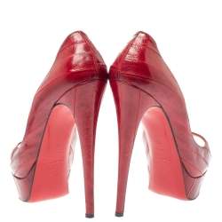 Christian Louboutin Red Eel Leather Lady Peep Toe Platform Pumps Size 39