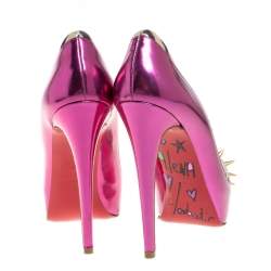 Pre Owned Christian Louboutin Pink Zebra Print Suede And Patent Leather Limited Edition Asteroid Spike Pumps Size 37.5