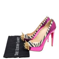 Pre Owned Christian Louboutin Pink Zebra Print Suede And Patent Leather Limited Edition Asteroid Spike Pumps Size 37.5