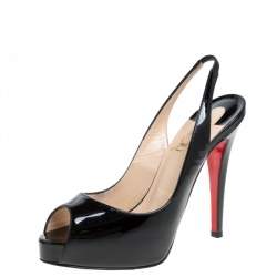 Christian Louboutin Black Patent Leather Private Number Peep Toe Sling Back Pumps Size 36