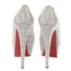 Pre Owned Christian Louboutin Silver Crystal Embellished Suede Daffodile Pumps Size 39