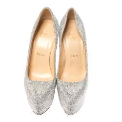Pre Owned Christian Louboutin Silver Crystal Embellished Suede Daffodile Pumps Size 39