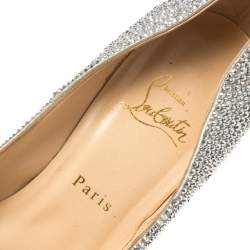 Pre Owned Christian Louboutin Silver Crystal Embellished Suede Daffodile Pumps Size 39
