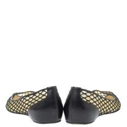 Pre Owned Christian Louboutin Black Mesh And Leather Pigaresille Pointed-Toe Flats Size 37
