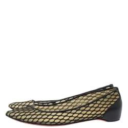 Pre Owned Christian Louboutin Black Mesh And Leather Pigaresille Pointed-Toe Flats Size 37