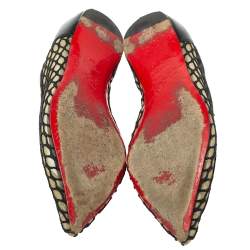 Pre Owned Christian Louboutin Black Mesh And Leather Pigaresille Pointed-Toe Flats Size 37
