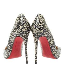 Pre Owned حذاء كعب عالي كريستيان لوبوتان "سو كات" جلد ثعبان أبيض و أسود مقاس 38.5