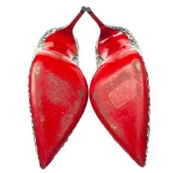 Pre Owned حذاء كعب عالي كريستيان لوبوتان "سو كات" جلد ثعبان أبيض و أسود مقاس 38.5