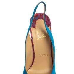 Christian Louboutin Blue/Red Suede And Fabric Lady Peep Sling Pumps Size 37