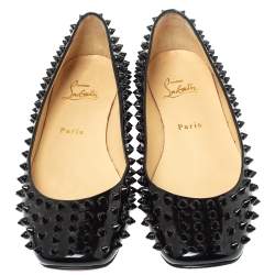 Pre Owned Christian Louboutin Black Patent Leather Pigalle Spike Flats Size 39.5