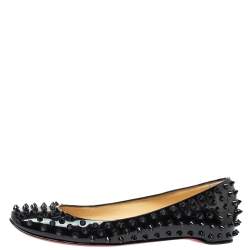 Pre Owned Christian Louboutin Black Patent Leather Pigalle Spike Flats Size 39.5