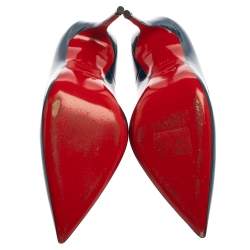 مملوكة مسبقًا حذاء كعب عالي كريستيان لوبوتان "سو كات" جلد لامع أزرق كحلي مقاس 37.5