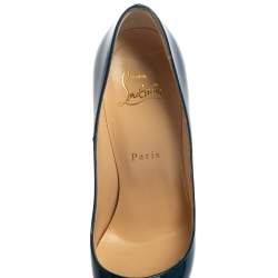 مملوكة مسبقًا حذاء كعب عالي كريستيان لوبوتان "سو كات" جلد لامع أزرق كحلي مقاس 37.5