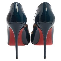 مملوكة مسبقًا حذاء كعب عالي كريستيان لوبوتان "سو كات" جلد لامع أزرق كحلي مقاس 37.5