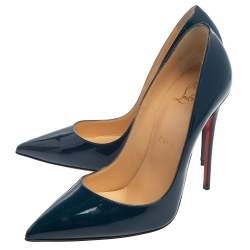 مملوكة مسبقًا حذاء كعب عالي كريستيان لوبوتان "سو كات" جلد لامع أزرق كحلي مقاس 37.5