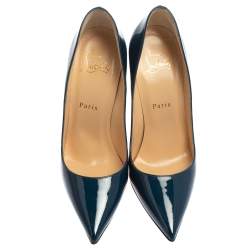 مملوكة مسبقًا حذاء كعب عالي كريستيان لوبوتان "سو كات" جلد لامع أزرق كحلي مقاس 37.5