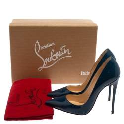 مملوكة مسبقًا حذاء كعب عالي كريستيان لوبوتان "سو كات" جلد لامع أزرق كحلي مقاس 37.5