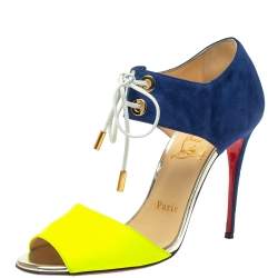 Pre Owned Christian Louboutin Navy Blue/Green Suede and Leather Mayerling Lace Up Sandals Size 37.5
