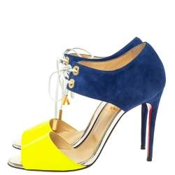 Pre Owned Christian Louboutin Navy Blue/Green Suede and Leather Mayerling Lace Up Sandals Size 37.5