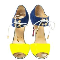 Pre Owned Christian Louboutin Navy Blue/Green Suede and Leather Mayerling Lace Up Sandals Size 37.5