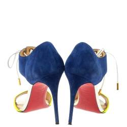Pre Owned Christian Louboutin Navy Blue/Green Suede and Leather Mayerling Lace Up Sandals Size 37.5