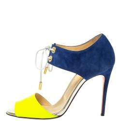 Pre Owned Christian Louboutin Navy Blue/Green Suede and Leather Mayerling Lace Up Sandals Size 37.5