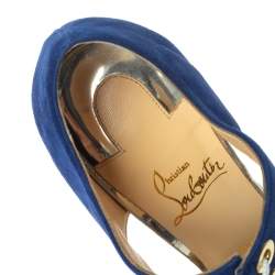 Pre Owned Christian Louboutin Navy Blue/Green Suede and Leather Mayerling Lace Up Sandals Size 37.5