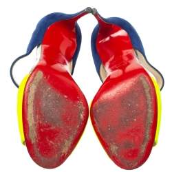 Pre Owned Christian Louboutin Navy Blue/Green Suede and Leather Mayerling Lace Up Sandals Size 37.5