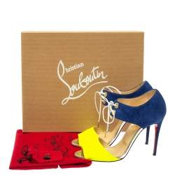 Pre Owned Christian Louboutin Navy Blue/Green Suede and Leather Mayerling Lace Up Sandals Size 37.5