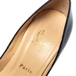 Pre Owned Christian Louboutin Black Patent Leather Lady Peep Toe Platform Pumps Size 38