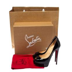 Pre Owned Christian Louboutin Black Patent Leather Lady Peep Toe Platform Pumps Size 38