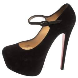 Pre Owned Christian Louboutin Black Suede Daffodil Mary Jane Pumps Size 36.5