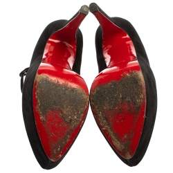 Pre Owned Christian Louboutin Black Suede Daffodil Mary Jane Pumps Size 36.5