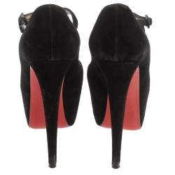 Pre Owned Christian Louboutin Black Suede Daffodil Mary Jane Pumps Size 36.5