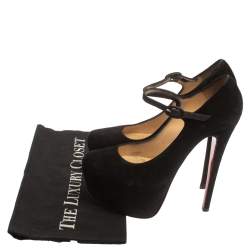 Pre Owned Christian Louboutin Black Suede Daffodil Mary Jane Pumps Size 36.5