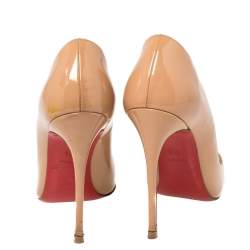 Pre Owned Christian Louboutin Beige Patent Leather So Kate Pumps Size 34.5